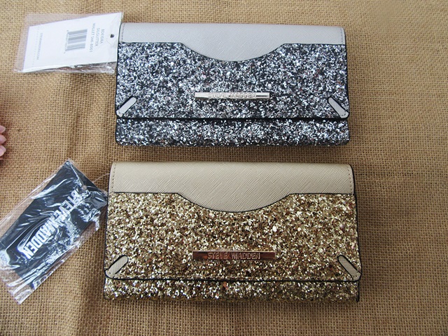 1Pc Shiny Leatherette Card Bag with Button Purse Wallet 20cm - Click Image to Close
