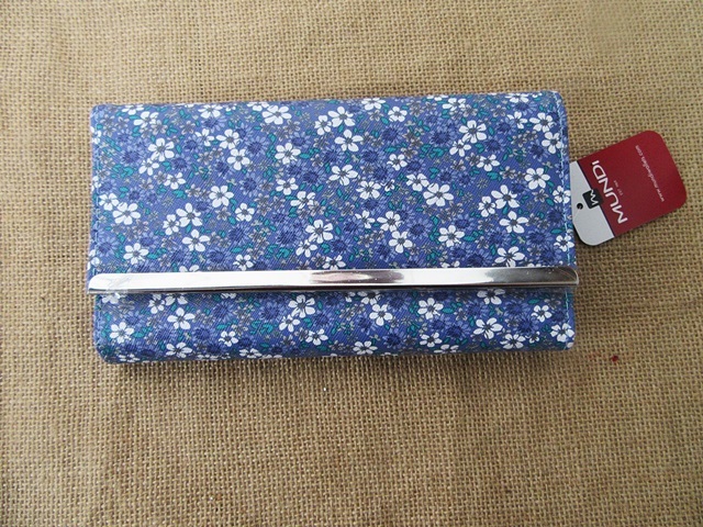 1Pc Fashion Elegant Blue Flower Big Wallet Purse - Click Image to Close