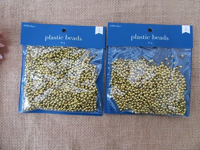 3Sheets x 41g Golden Round Plastic Beads DIY Jewellery Making