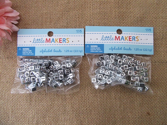 3Packs x 90Pcs Silvery Alphabet Letter Cube Beads Jewellery - Click Image to Close