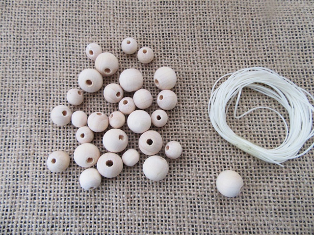 1Pack x 260G Natural Round Wooden Beads DIY Jewellery Making W/S - Click Image to Close