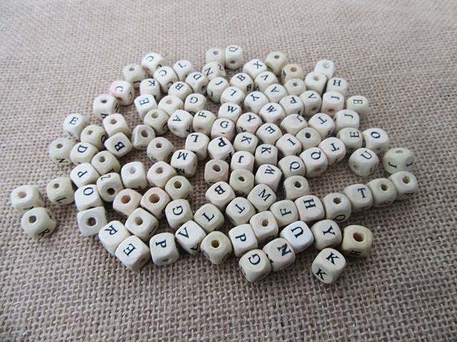 200g (Approx 440Pcs) Wooden Cube Alphabet Letter Beads 10x10mm