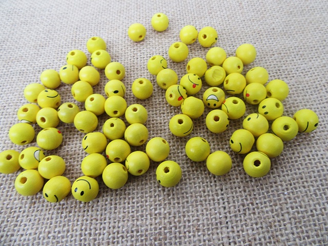 450Pcs Emoji Wooden Round Beads with Smile Face Mixed - Click Image to Close