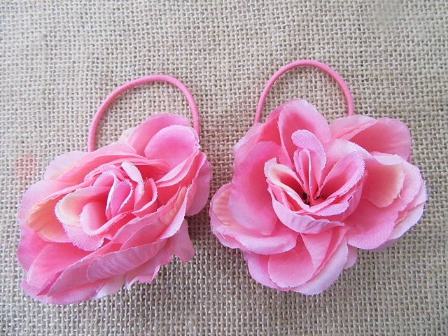 40Pcs Pink Rose Flower Elastic Hair Band Hair Tie With Hairclip - Click Image to Close