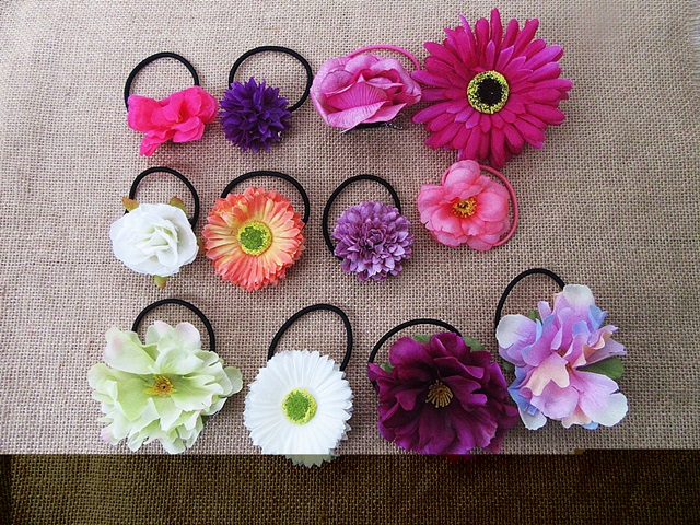 30Pcs Flower Elastic Hair Band Hair Tie Assorted - Click Image to Close