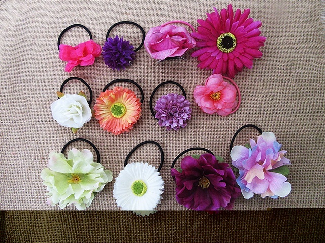 30Pcs Flower Elastic Hair Band Hair Tie Assorted - Click Image to Close