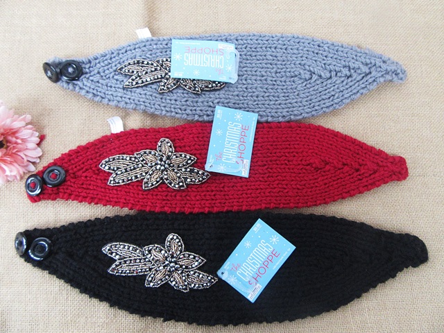 3Pcs Beaded Knitted Headband Winter Crochet Head Wrap Wide - Click Image to Close