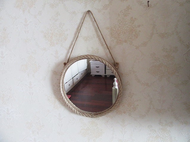 4Pcs Round Vintage Rope Mirror with Hanging Rope Loop