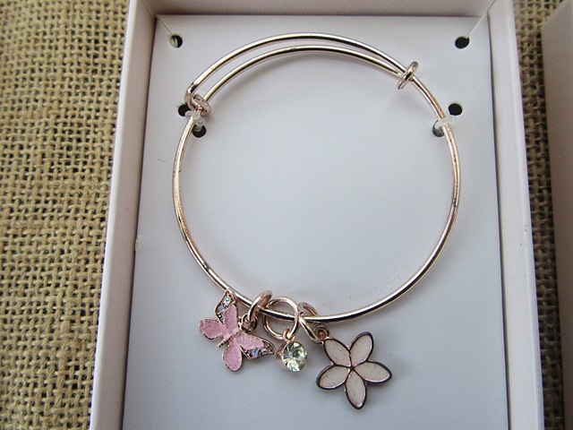 6Pcs Charm Bracelets Butterfly & Flower Pendant Metal Bangles Bo - Click Image to Close