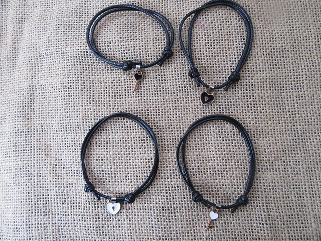 12Packs Fashion Leather Drawstring Lock & Key Pendant Bracelets 12Packs Fashion Leather Drawstring Lock & Key Pendant Bracelets
