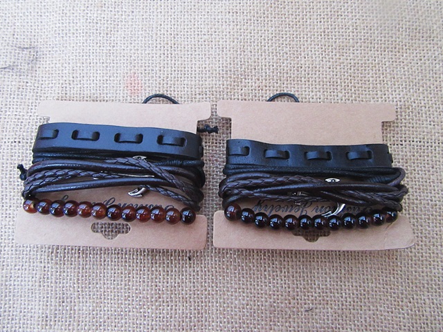 6Sheets x 4Pcs Fashion Leather Drawstring Tribe Bracelets - Click Image to Close