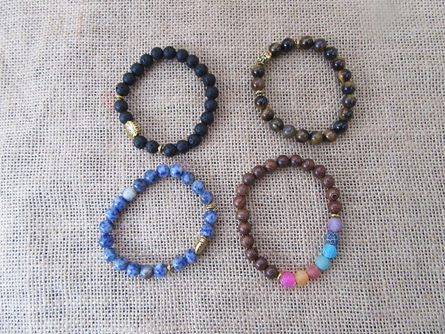 12Pcs Elastic Gemstone Beaded Bracelets Assorted - Click Image to Close