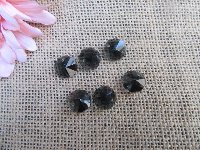 100 Black Crystal Faceted Double-Hole Suncatcher Beads 14mm - Click Image to Close