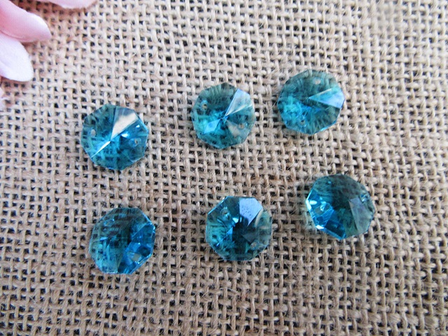 100 Skyblue Crystal Faceted Double-Hole Suncatcher Beads 14mm - Click Image to Close
