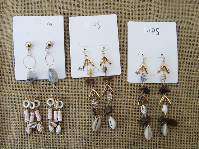 12Prs New Chic Fashion Stone Shell Earring Assorted - Click Image to Close