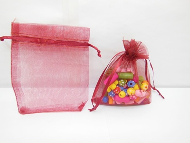100Pcs Red Wine Drawstring Organza Jewelry Gift Pouches 9x7cm - Click Image to Close