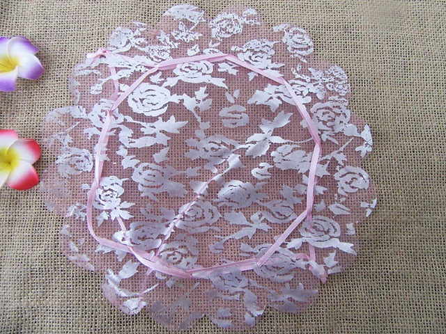 100 Pink Scalloped Flower Edge Tulle Round Circles Wedding Favor - Click Image to Close