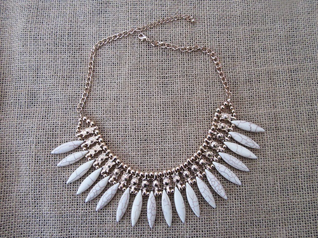 1Pc White Stone Fringe Beaded Collar Necklace - Click Image to Close