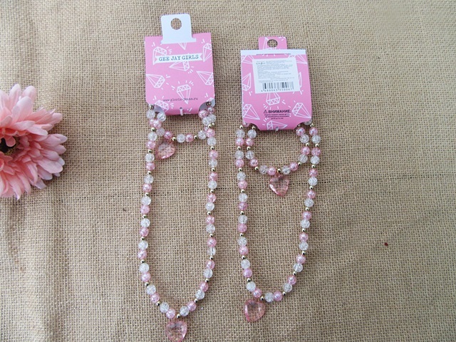 12Set White and Pink Beaded Necklace Bracelet Set For Girls 12Set White and Pink Beaded Necklace Bracelet Set For Girls