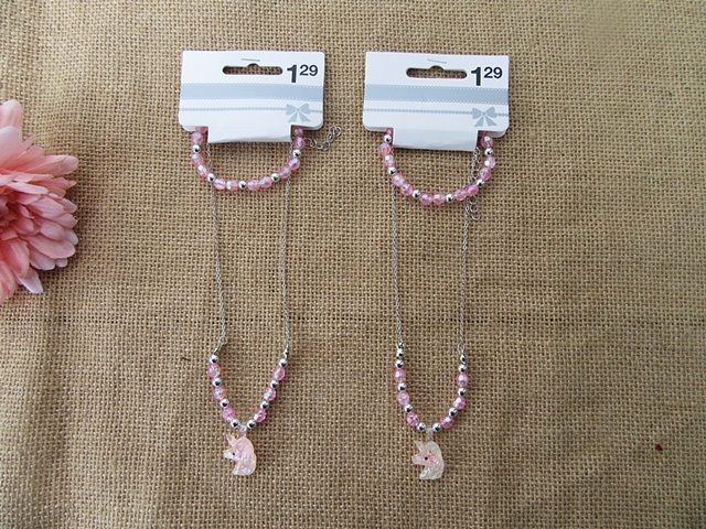 9Set Unicorn Metal Chain Necklace Pink Beaded Bracelet Necklace - Click Image to Close