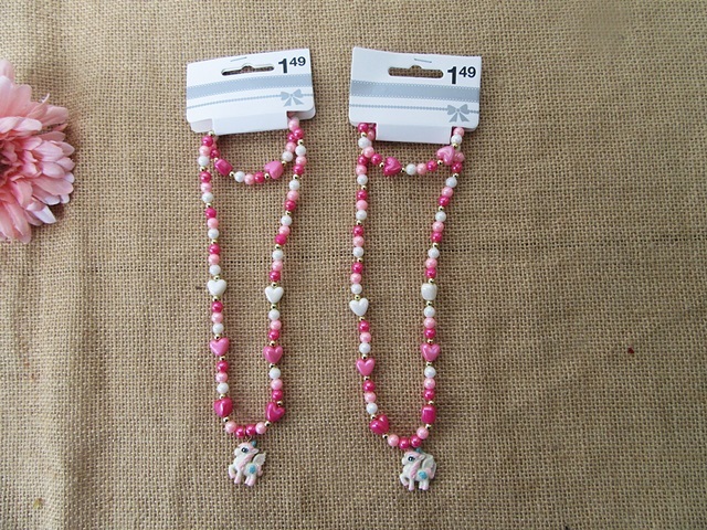 12Set White Pink Beaded Necklace Bracelet Unicorn Pendant Set 12Set White Pink Beaded Necklace Bracelet Unicorn Pendant Set
