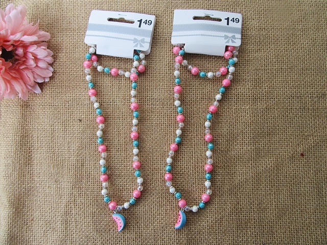 12Set Beaded Necklace Bracelet Watermelon Pendant Set For Girls - Click Image to Close