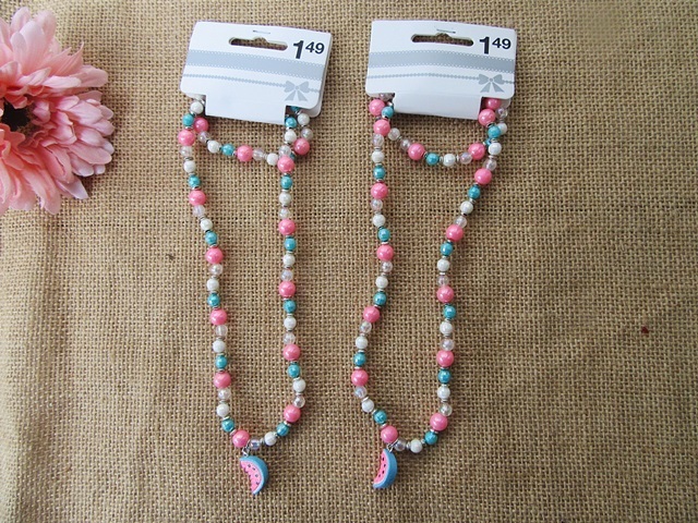 12Set Beaded Necklace Bracelet Watermelon Pendant Set For Girls 12Set Beaded Necklace Bracelet Watermelon Pendant Set For Girls