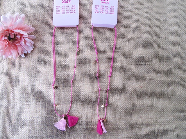 8Pcs Pink Rope String Little Stars Tassel Necklace - Click Image to Close