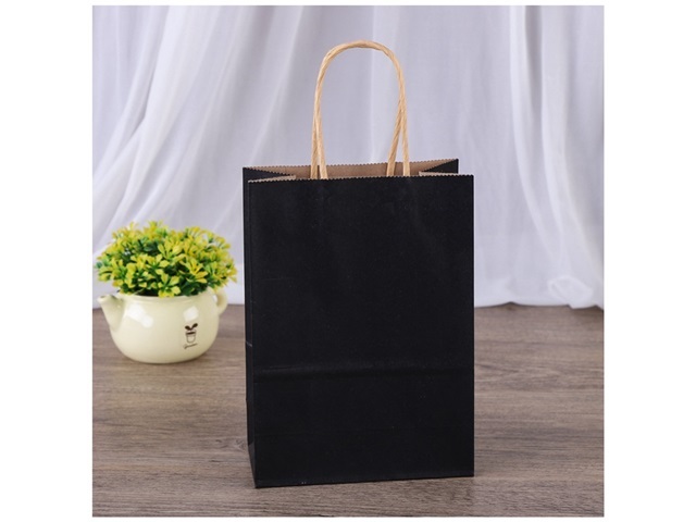 48 Bulk Kraft Paper Gift Carry Shopping Bag 27x21x11cm Black - Click Image to Close