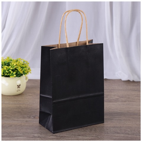 48 Bulk Kraft Paper Gift Carry Shopping Bag 32.5x26x12cm Black - Click Image to Close