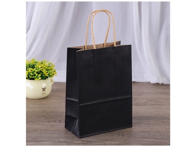 48 Bulk Kraft Paper Gift Carry Shopping Bag 32.5x26x12cm Black - Click Image to Close