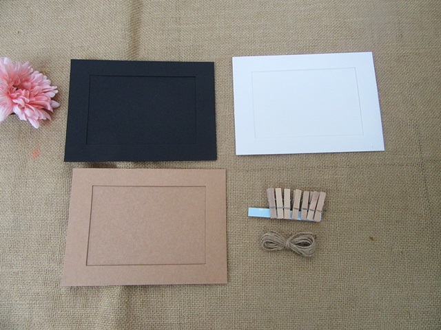 5Sets x 7Pcs Kraft DIY Hanging Clip Photo Frame Bunting Wall