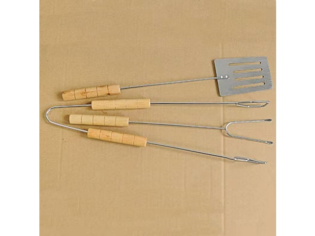 3Sets x 3Pcs Wooden Handle BBQ Tool Set Stick Clip Spatula