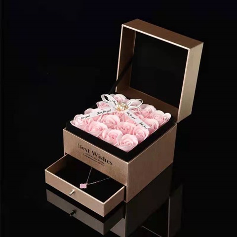 1Set Pink Bath Artificial Rose Soap Flower w/Box Mother's Day - Click Image to Close