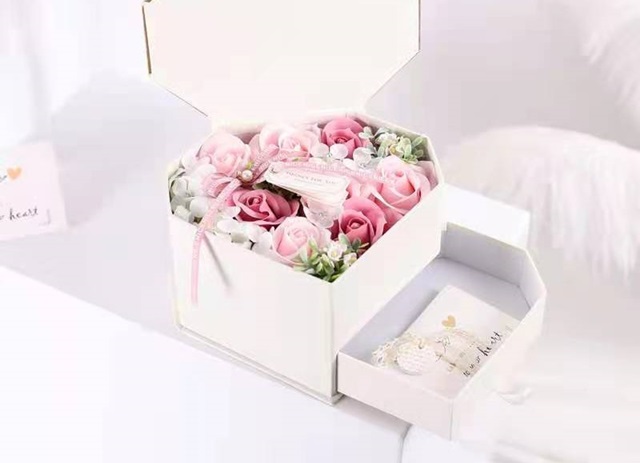 1Set Pink Bath Artificial Rose Soap Flower Mother's Day Valentin - Click Image to Close