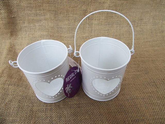 24Pcs White Metal Tin Bucket With Heart Hollow Wedding Bombonier - Click Image to Close