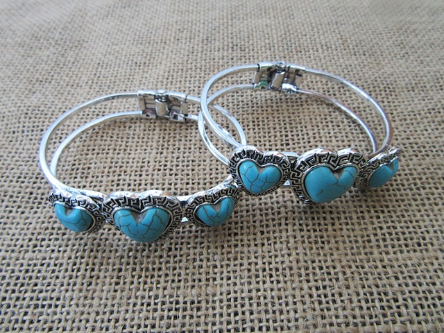 12Pcs Heart Turquoise Bracelet Bangles Women's Jewellery - Click Image to Close