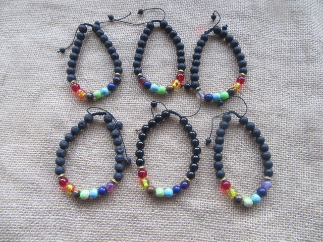 5Pcs Healing Bead Yoga Bracelet 7 Gemstone Chakra Lava Rock