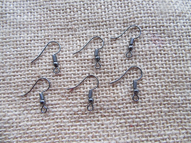 12Packs x 100Pcs Gunblack Color Ear Wire Hooks w/Bead Coil - Click Image to Close
