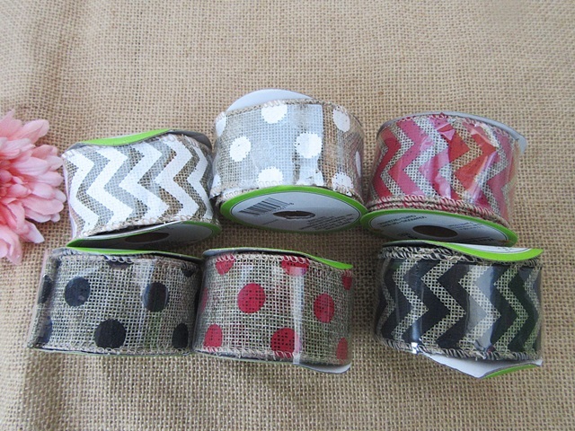 6Rolls Hemp Burlap Ribbon Rope Craft Gift Package 38mm Wide