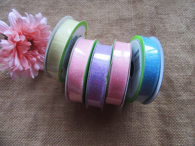 12Rolls Glittered Ribbons DIY Craft Scrapbooking Decoration - Click Image to Close
