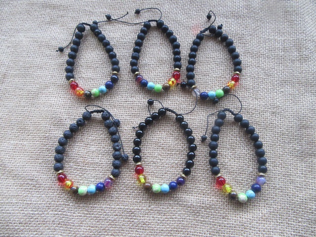 5Pcs Healing Bead Yoga Bracelet 7 Gemstone Chakra Lava Rock - Click Image to Close