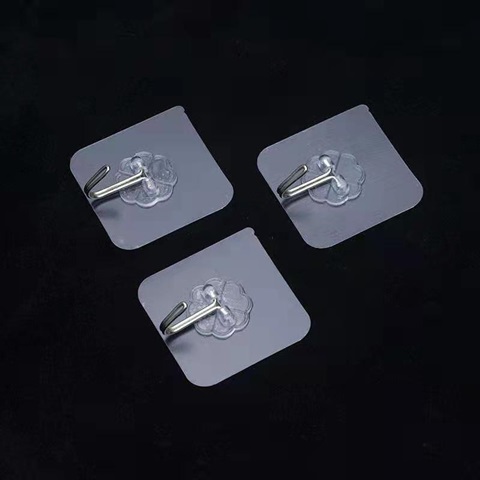 50Pcs Clear Self-Adhesive Sticky Hooks Holder Wall Door Hanging - Click Image to Close