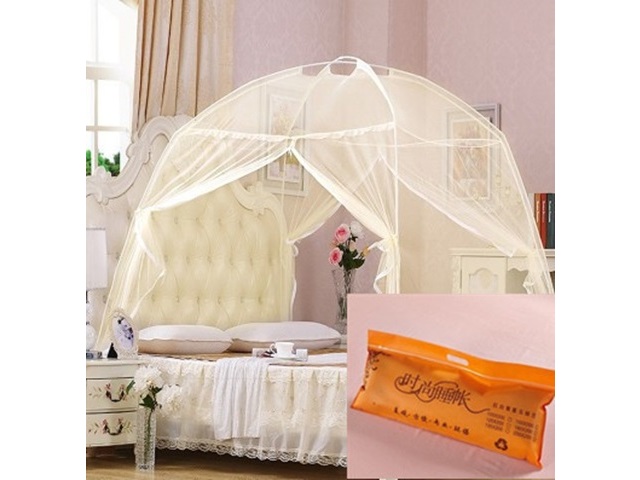 1X New Bed Canopy / Mosquito Net Tent Tour 2x1.8m Ivory Border - Click Image to Close