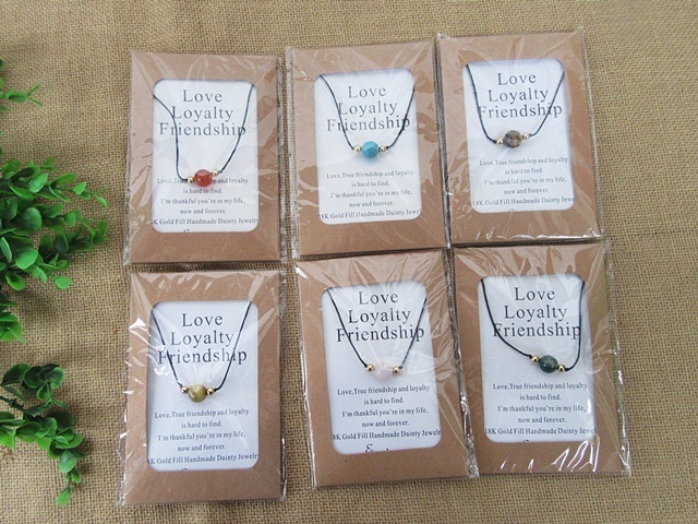 12Pcs Stone Beads Necklace Gemstone Pendant Necklace Assorted
