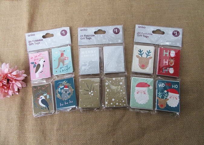 6Sheets x 24Pcs Christmas Card Foldable Gift Tags Assorted - Click Image to Close