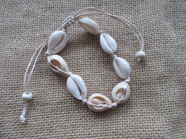 6Pcs Natural Handmade Knitted Drawstring Bracelets w/Shell Beads 6Pcs Natural Handmade Knitted Drawstring Bracelets w/Shell Beads