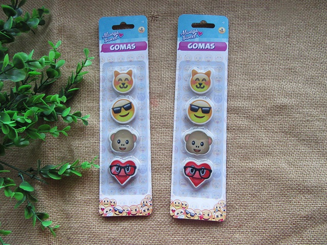 6Sheet x 4Pcs Fox Emoji Monkey Heart Erasers Assorted - Click Image to Close