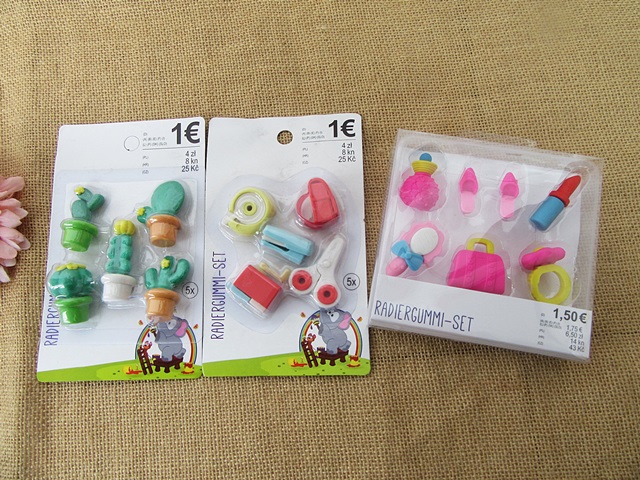 3Sheets 3D Novelty Shaped Pencil Erasers Stationery Set Gift - Click Image to Close
