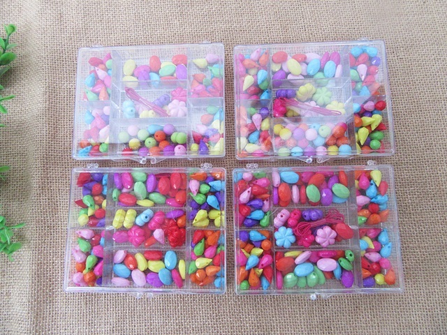 4Boxes x 120Pcs Beads w/String Weave Bracelet Necklace DIY - Click Image to Close